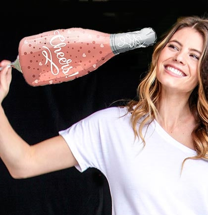 Rose Gold Cheers Champagne Bottle Mylar Balloon - 14"