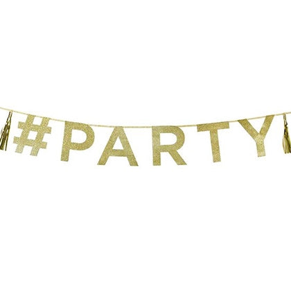 Gold Glitter "# Party" Banner 6.5ft