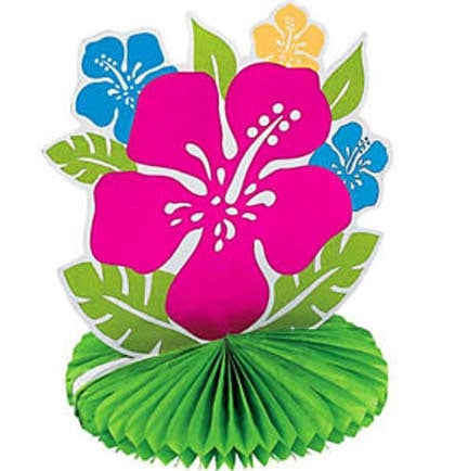 This 10" tall Pink Hibiscus Centerpiece is sure to jazz up the party tables. The centerpiece is made out of paper and tissue paper.