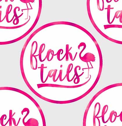 These super fun 3.75" round cardboard white and hot pink metallic FLOCKTAILS coasters are perfect for a tropical themed bachelorette party.