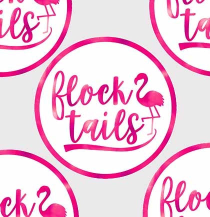 These super fun 3.75" round cardboard white and hot pink metallic FLOCKTAILS coasters are perfect for a tropical themed bachelorette party. 