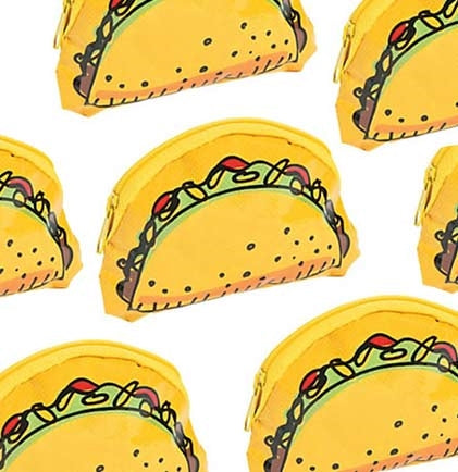 These 2.5" tall plastic taco coin purses close securely with a zipper. A fun and inexpensive party favor that is great for a Final Fiesta Bachelorette Party.