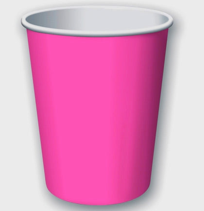 Solid Hot Pink Party Cups - Set of 8