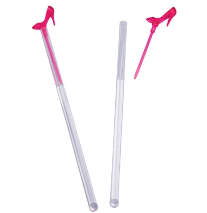 Stir your favorite drinks with these adorable stiletto stirrers! The set of twelve stirrers are decorated with a pink stiletto on top. The stiletto can be removed and used as a pick for a fun accent to the drink. 