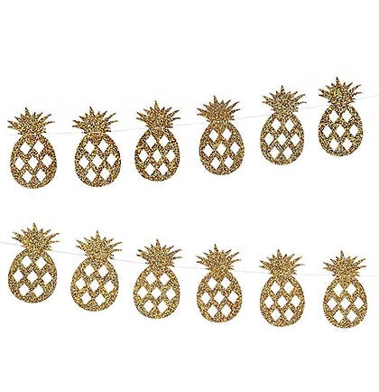 This pineapple garland is the perfect bachelorette party decoration for a Tropical Bachelorette Party! The gold glitter banner will add a sparkly look to the party. The garland is 7ft long with 5in tall pineapples. The banner will look great decorating a wall, table or doorway.