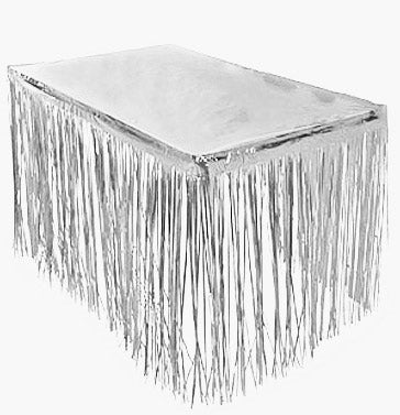 Fringe Metallic Silver Table Skirt
