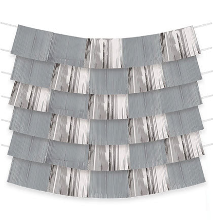 Add some glam to the bachelorette party or bridal shower with these fun silver and grey banners. Each package comes with nine pieces that you can decorate in multiple ways. Stack them against a way for a waterfall affect to create a backdrop for party pictures or string them around party tables.