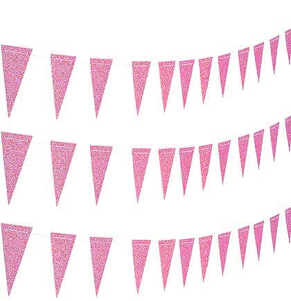 Light Pink Glitter Pennant Banner - 6ft