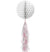 This 28" long White & Pink Honeycomb decoration will be so pretty to help decorate the bachelorette party or bridal shower. The hanging dangler has a white honeycomb ball with a white and iridescent pink fringe tail at the bottom. This versatile hanging dangler can be hung from the ceiling or light fixture to wow the party guests.