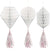 These White Honeycomb Decorations are perfect for a bachelorette party or bridal shower. The set of three decorations comes in three unique shapes: hot air balloon, diamond and hexagon. The decorations have a 3D effect once assembled. Each white decoration has a 6" white and metallic light pink fringe tail at the bottom. 