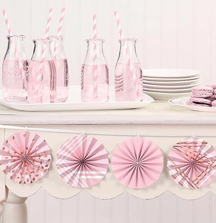 Pink & Rose Gold Mini Fan Garland - 12ft