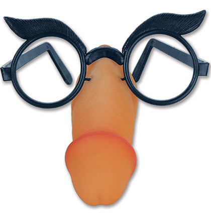 Plastic bushy eyebrowed willie nose novelty eyeglasses.