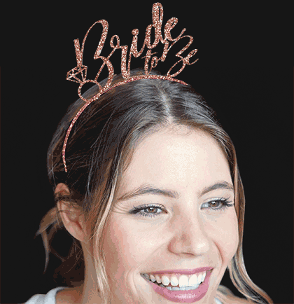 Bride to Be Glam Rose Gold Glitter Headband & White Veil - Set of 2