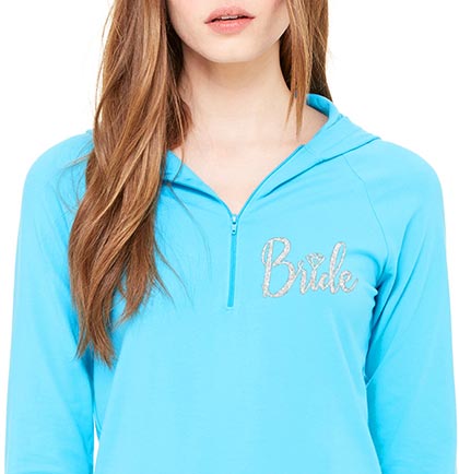 Silver Glitter Bride Half Zip Turquoise Hoodie - 2XL