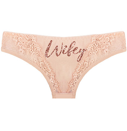 Rose Gold Wifey Lace Inset Thong Panty •
