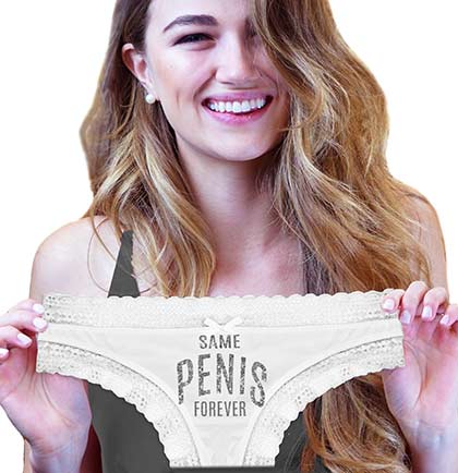 Silver Same Pen*s Forever White Lace Edge Thong Panty •