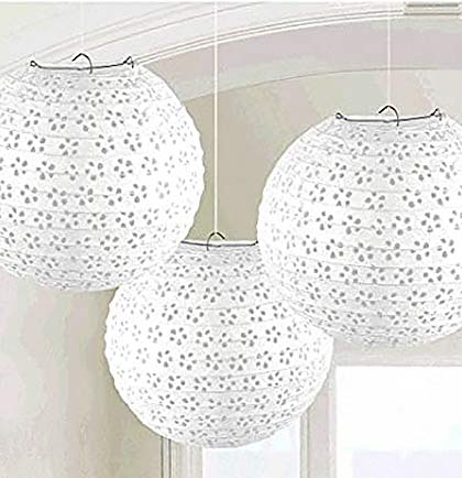 White Eyelet Paper Lanterns - Set of 3