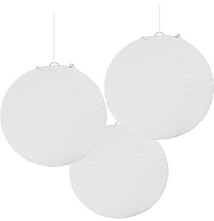 Pair these Set of 3 White Lanterns with other wedding colors to help decorate the bachelorette party or bridal shower. Easily assembled with the included wire frame. They're perfect to use indoors or outdoors and hang with the included string in various lengths.