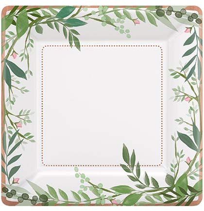 These 10" square dinner have a floral pattern around the edge accented with a rose gold metallic trim. The perfect size for lunch or dinner. Accompany them with the other floral collection or rose gold tableware. 