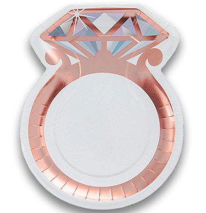 These pretty rose gold diamond ring shaped plates are perfect for a Bachelorette Party or Bridal Shower. This unique 11" size plate is perfect for dinner or multiple desserts.