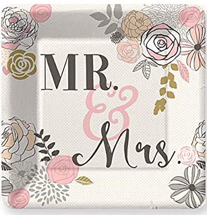 These 7" square dinner have a floral pattern and say Mr. & Mrs. in the center. These sweet plates are perfect for a bridal shower or a more family friendly bachelorette party. Make sure to get enough for all attendees.