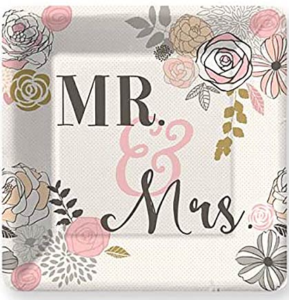 These 7" square dinner have a floral pattern and say Mr. & Mrs. in the center. These sweet plates are perfect for a bridal shower or a more family friendly bachelorette party. Make sure to get enough for all attendees. 