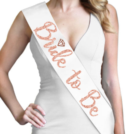 Bride to Be Diamond Rose Gold White Sash & Glam Headband Set