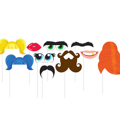 Silly Cartoon Photo Props - 10pc