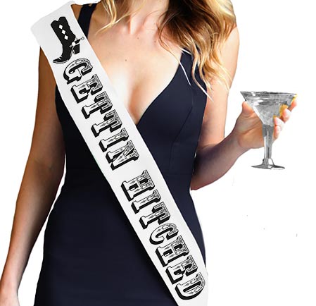 Gettin' Hitched Black & Silver Glitter Sash: White