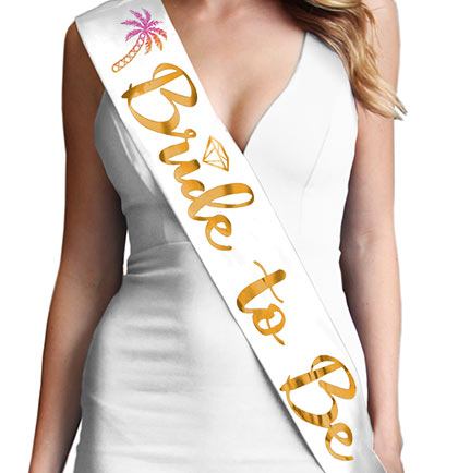 Ombre Palm Tree Bride to Be Gold White Sash
