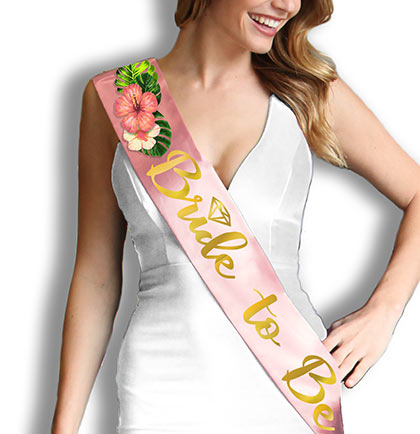 Sunset Hibiscus Bride to Be Gold Blush Sash