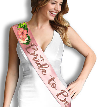Sunset Hibiscus Monstera Bride to Be Rose Gold Sash