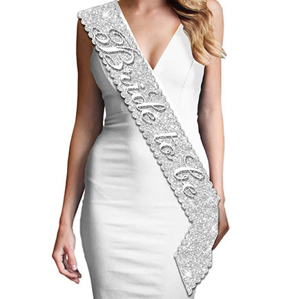 Bride To Be Silver Sparkle Sash & Glam Headband Set