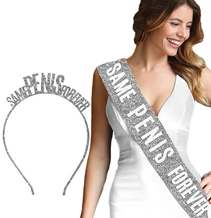Silver Same Pen*s Forever Headband & Sparkle Sash Set