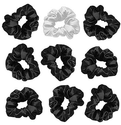 White & Black Satin Scrunchie - Set of 9