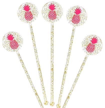 Jazz up the party drinks with these reusable drink stirrers. The glitter acrylic stirrers have a hot pink pineapple icon and are perfect for a tropical bachelorette party.