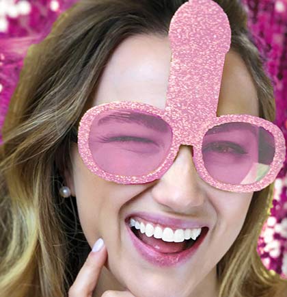 Light Pink Glitter Penis Shaped Sunglasses with Light Pink Lenses.