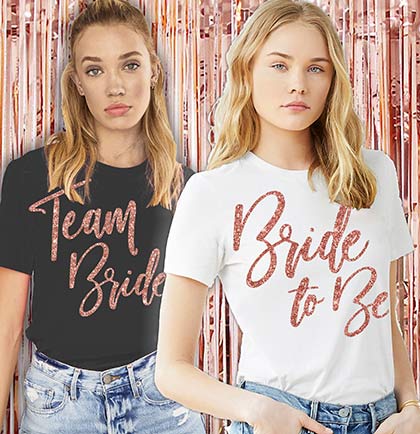 Rose Gold Team Bride Glam Black Tshirt