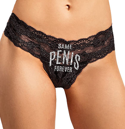 Silver Same Pen*s Forever Black Lace Stretch Thong