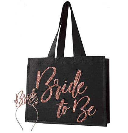 Bride to Be Glam Rose Gold Tote & Headband Set