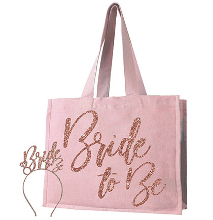 Bride to Be Glam Rose Gold Tote & Headband Set