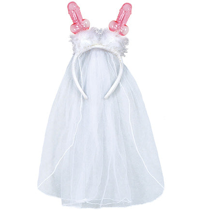 Light pink plastic pecker boppers with white tulle veil