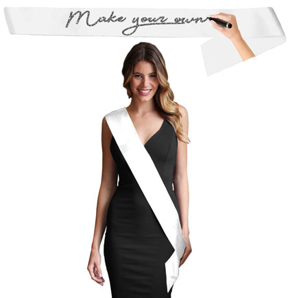 Our white satin sash is perfect to create your own custom sash. Our sashes are a premium double layer real satin sash. Perfect the bride to wear to the bachelorette party, bridal shower or any wedding event. 