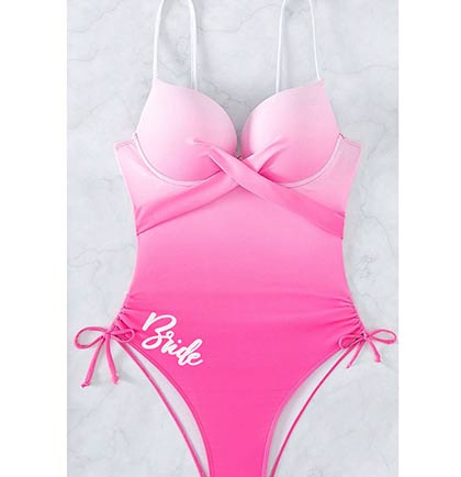 White Glam Bride Ombre Pink Swimsuit - Medium