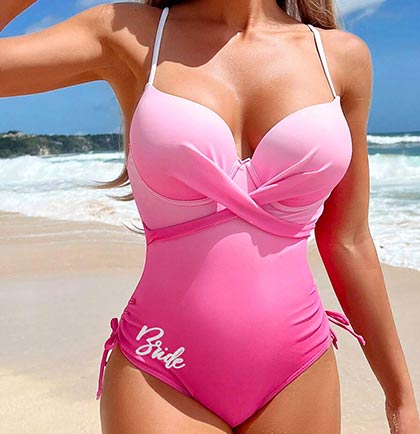 White Glam Bride Ombre Pink Swimsuit - Medium White Glam Bride Ombre Pink Swimsuit - Medium