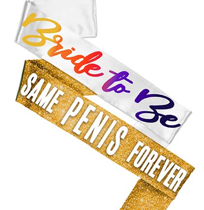 Bride to Be Tequilla Sunrise Ombre & Sam Pen*s Gold Sparkle Sash - Set of 2