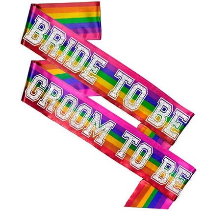Bride & Groom Sporty Rainbow Sash Set