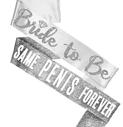 Silver Bride with Diamond White &amp; Sam Pen*s Silver Sparkle Sash - Set of 2