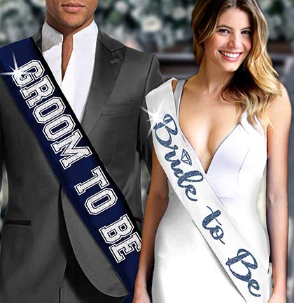 Navy Bride Diamond White & Groom Sporty Navy Sash Set