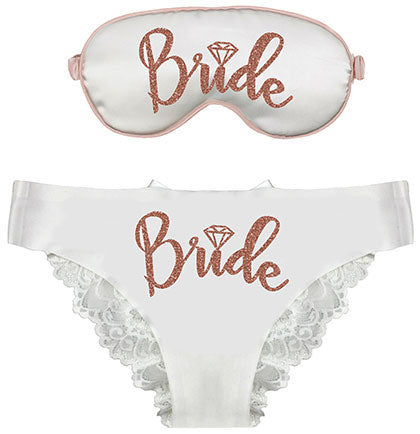 Bride Diamond White Bow Back Panty &amp; Mask Set